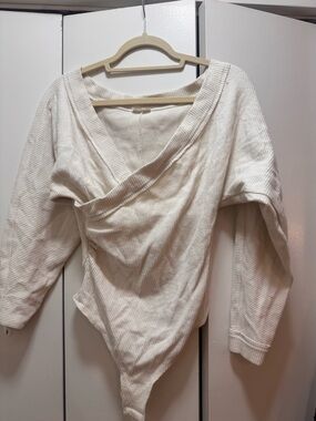 Never worn Cream Ribbed Wrap-Front Sweater Bodysuit